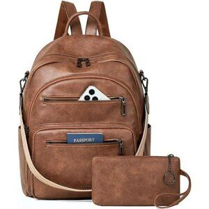 Women's Faux Leather Backpack Purse Convertible Travel Shoulder Bag Set